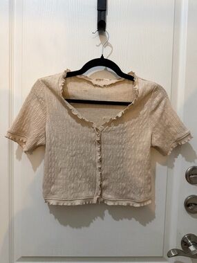H&M Cream Ruffle-Trim Short Sleeve Cardigan